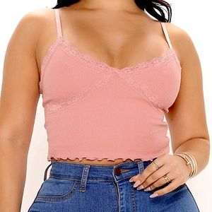 Fashion Nova Lace Trim Cami- Pink
